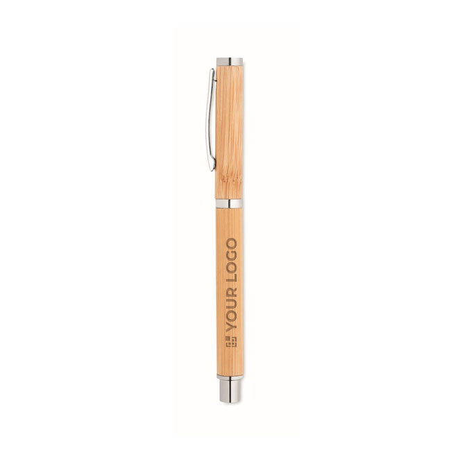 Bamboe rollerball met chromen accessoires, blauwe inkt Bamboo