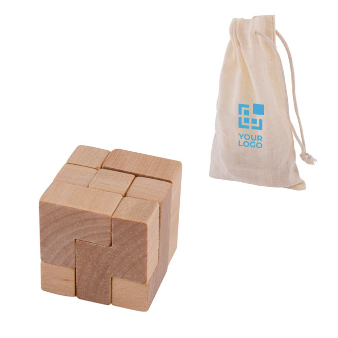 Houten puzzel met logo in katoenen tasje Astrum