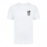 Wit T-shirt met ronde hals van 100% Ring Spun katoen 160 g/m2 met jouw bedrukking
