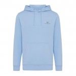 Unisex hoodie van gerecycled katoen, slim fit, 280 g/m2 Iqoniq kleur cyaan blauw weergave met logo