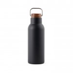 Gerecyclede roestvrijstalen fles met houten deksel en handvat 580ml kleur zwart