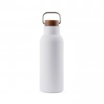 Gerecyclede roestvrijstalen fles met houten deksel en handvat 580ml kleur wit