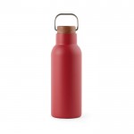 Gerecyclede roestvrijstalen fles met houten deksel en handvat 580ml kleur rood