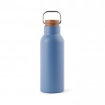 Gerecyclede roestvrijstalen fles met houten deksel en handvat 580ml kleur blauw