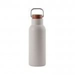 Gerecyclede roestvrijstalen fles met houten deksel en handvat 580ml kleur grijs