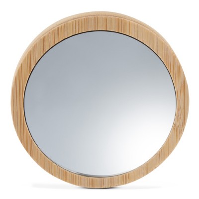 Compacte ronde spiegel ideaal voor reizen gemaakt van bamboe