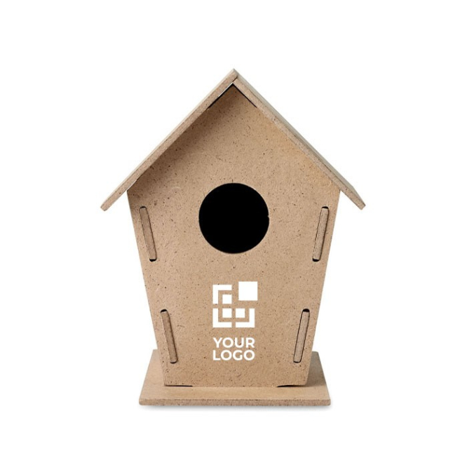 Vogelhuisje met logo personaliseren Volière Downtown weergave met bedrukking