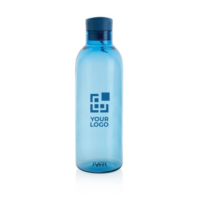 Groot formaat fles van kleurrijk gerecycled plastic 1L Avira Atik kleur blauw met afdrukgebied