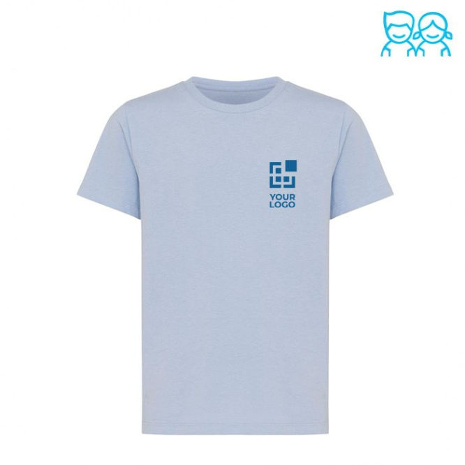 Kinder T-shirt van gerecycled katoen, 160 g/m2 Iqoniq kleur cyaan blauw met afdrukgebied