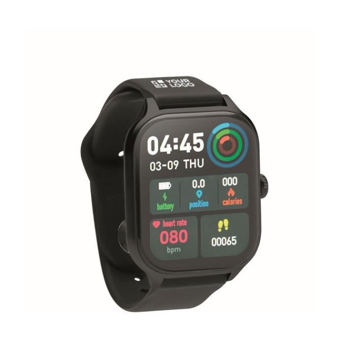 Smartwatch met LCD-touchscreen en siliconenband, iOS en Android