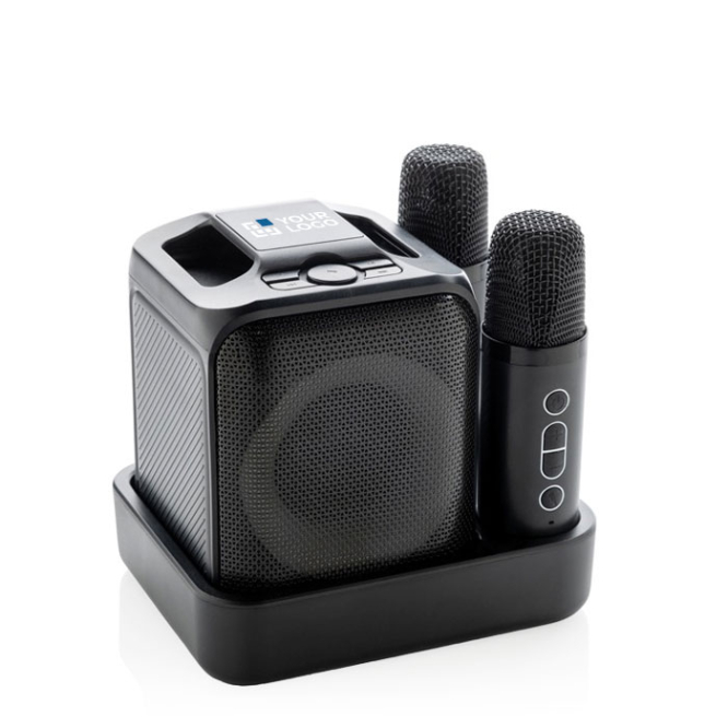 Karaoke-set van gerecycled plastic met twee microfoons en 5W-speaker