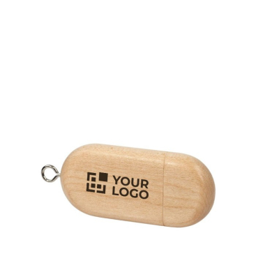 Houten, ovale usb stick weergave met jouw bedrukking