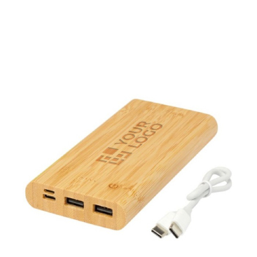 Bamboe powerbank met LED en aan/uit-knop 10.000 mAh