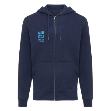 Eco-katoen sweatshirt met rits Iqoniq Abisco 340 g/m2 kleur marineblauw met afdrukgebied