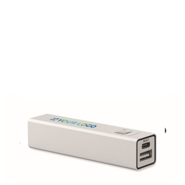 Powerbank van gerecycled aluminium voor smartphone 2.600 mAh